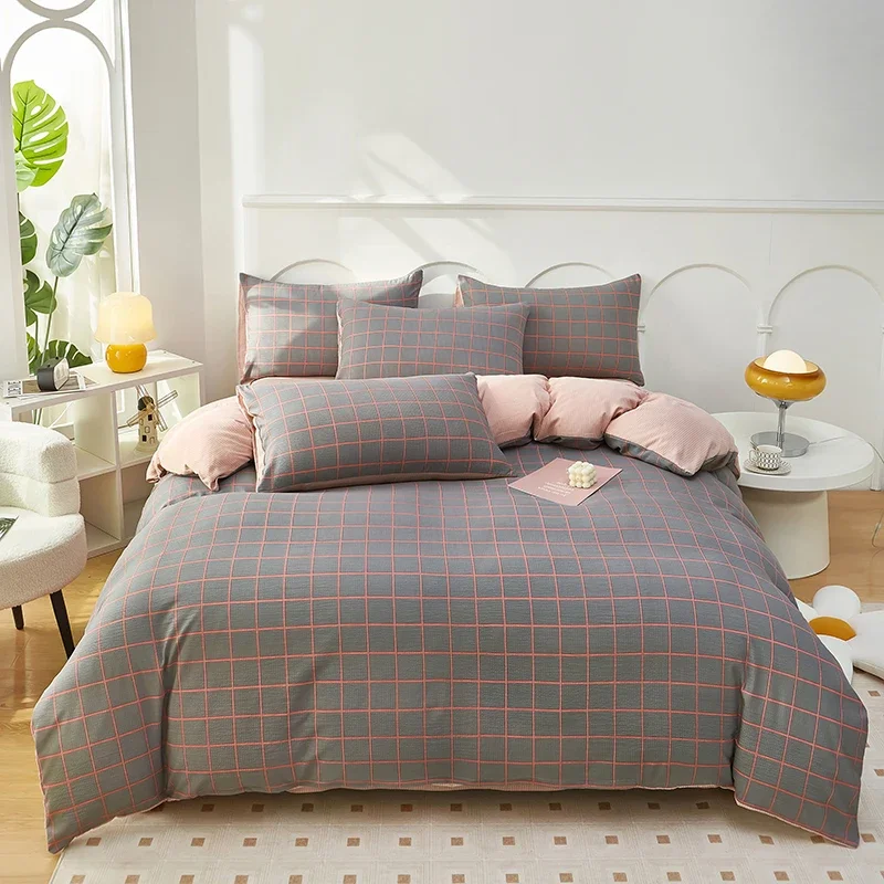 Bubble Cotton Plaid Duvet Cover Set Queen King Size Geometric Pattern Comforter Cover 3PCS Luxury Soft Gingham Grid Bedding Set