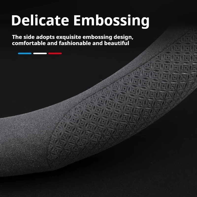 34cm For Peugeot Double D-Shaped Steering Wheel Cover Ultra-Thin Micro Fiber Leather Breathable 208 408 508 2008 3008 4008 5008