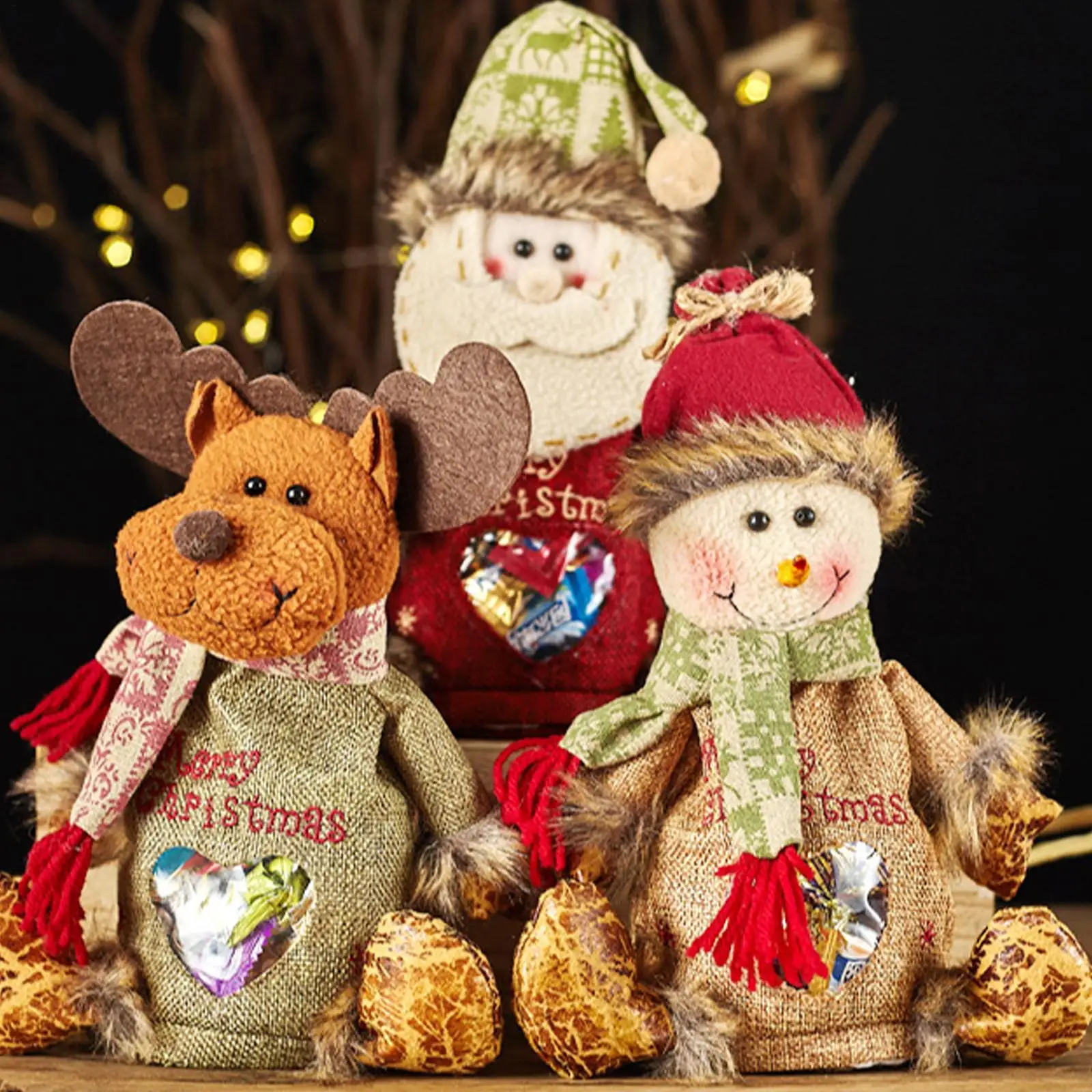 Bolsas de regalo de tela para muñecos de Navidad, bolsa de almacenamiento reutilizable para dulces, recuerdos de fiesta, manzanas, muñeco de nieve, Papá Noel, decoración para fiestas navideñas