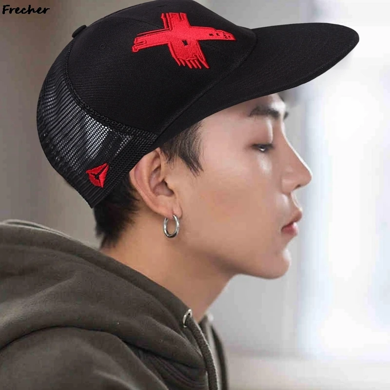 Street Hip Hop Baseball Cap Cool Fashion Trucker Caps Mesh Patchwork Peaked Hat Dancing Snapback Hats Flat Visors Casquette