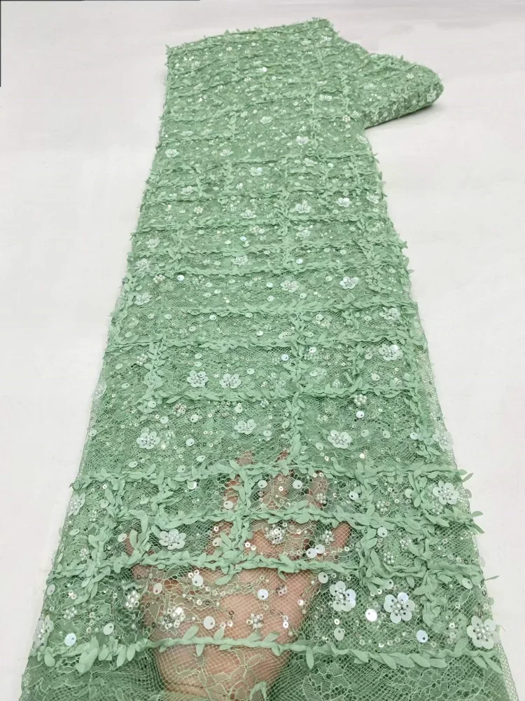 African Beaded Lace Fabric High-Quality Nigerian Tulle Mesh Sequined Lace Fabric Suitable for Sewing Women's Garments