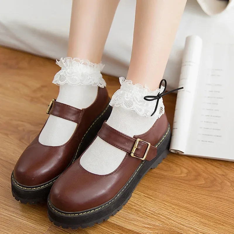 Lovely Retro Lace Socks Harajuku Girls Sweet Cute Ruffle Cotton Bowknot Lace Soft Princess Ankle Socks Meias Short Sox