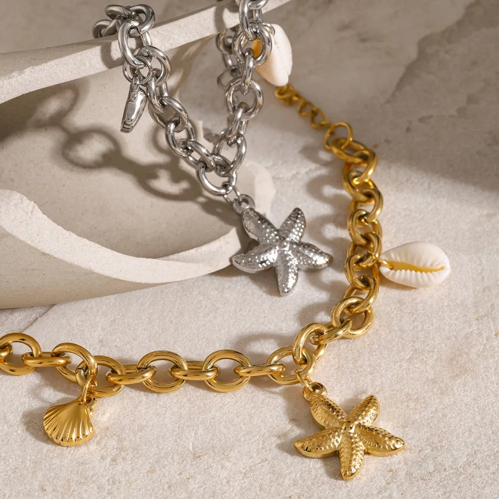 Stainless Steel Fishtail Star Bracelet Fashion 18K PVD Plated Drop Chain Bracelet Durable Gold/Silver Summer Bracelet