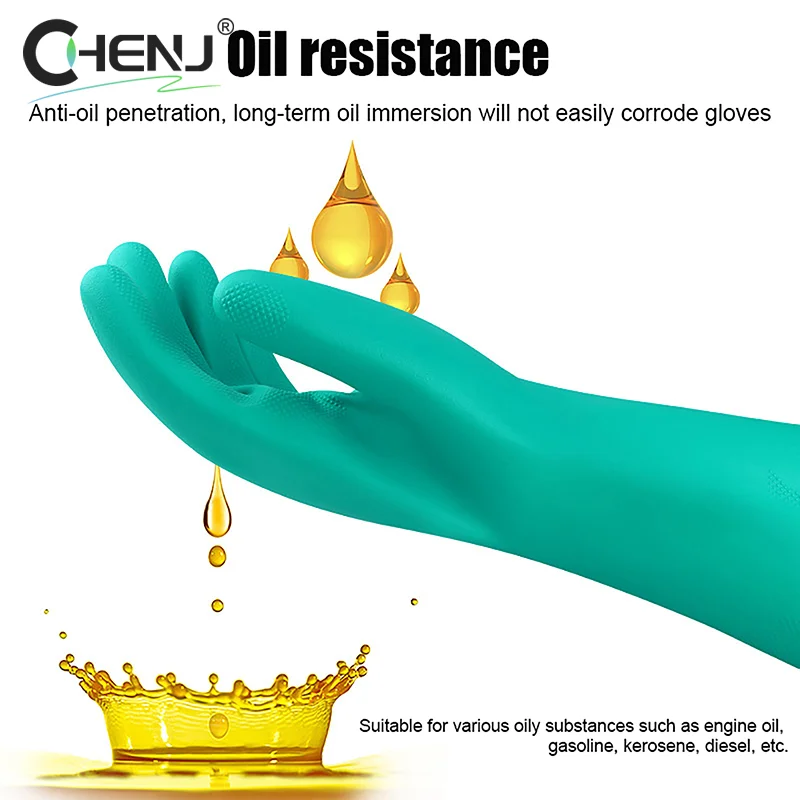 1Pair Thick Nitrile Gloves - Chemical Acid Resistant Waterproof Long Sleeve Gloves For Gardening Chemical Painting ,Latex Free