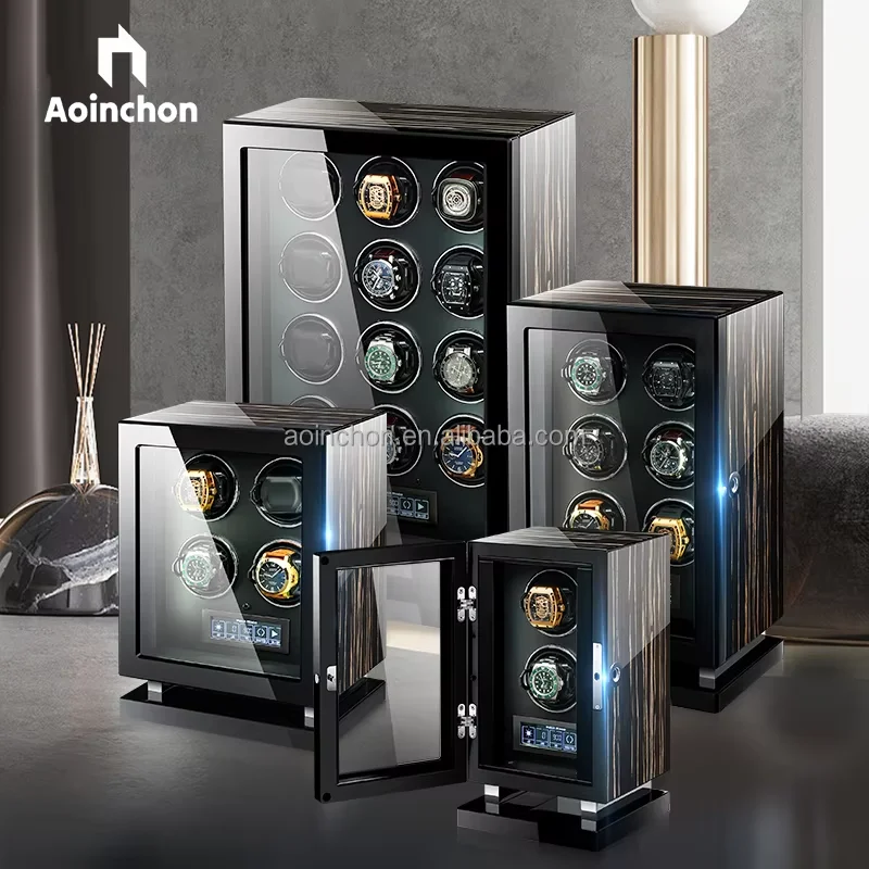 

Fingerprint Unlock LCD Touch Screen Leather Interior Luxury Watch Box Winder With Remote Control Automatic Watch Winding Machine