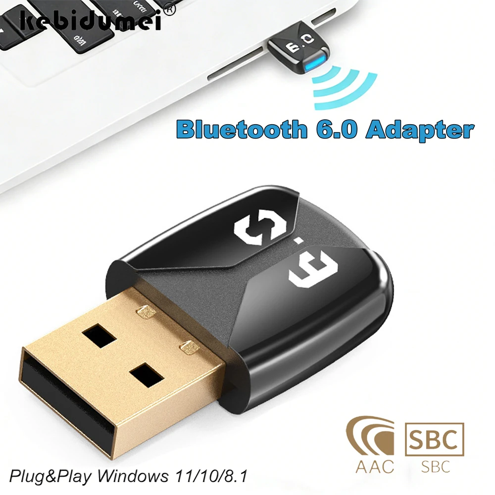 

USB-адаптер Bluetooth 6.0 с низкой задержкой и большой дальностью действия, беспроводной передатчик-приемник для ПК с Windows 11/10/8.1, для нескольких устройств
