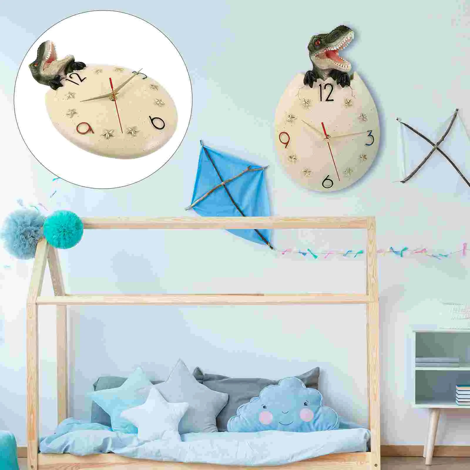 

Wall Clock Resin Digital Hanging Kids Alarm Creative for Children's Room Household Dinosaur Elements Egg