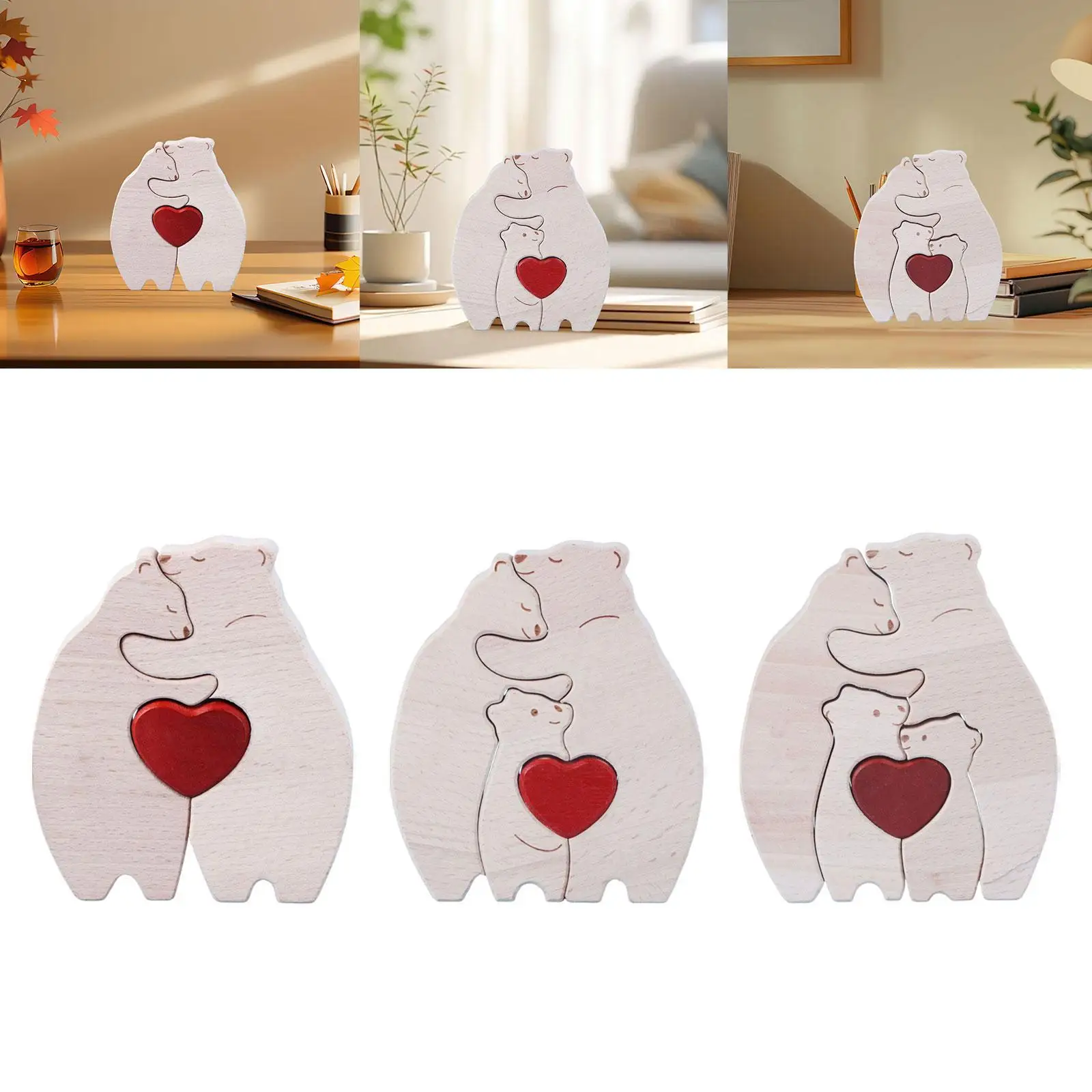 

Bear Family Wooden Art Puzzle,with Heart Loving,Home Decoration,Creative Wooden Bear Jigsaw Puzzle for Parents Birthday Gifts