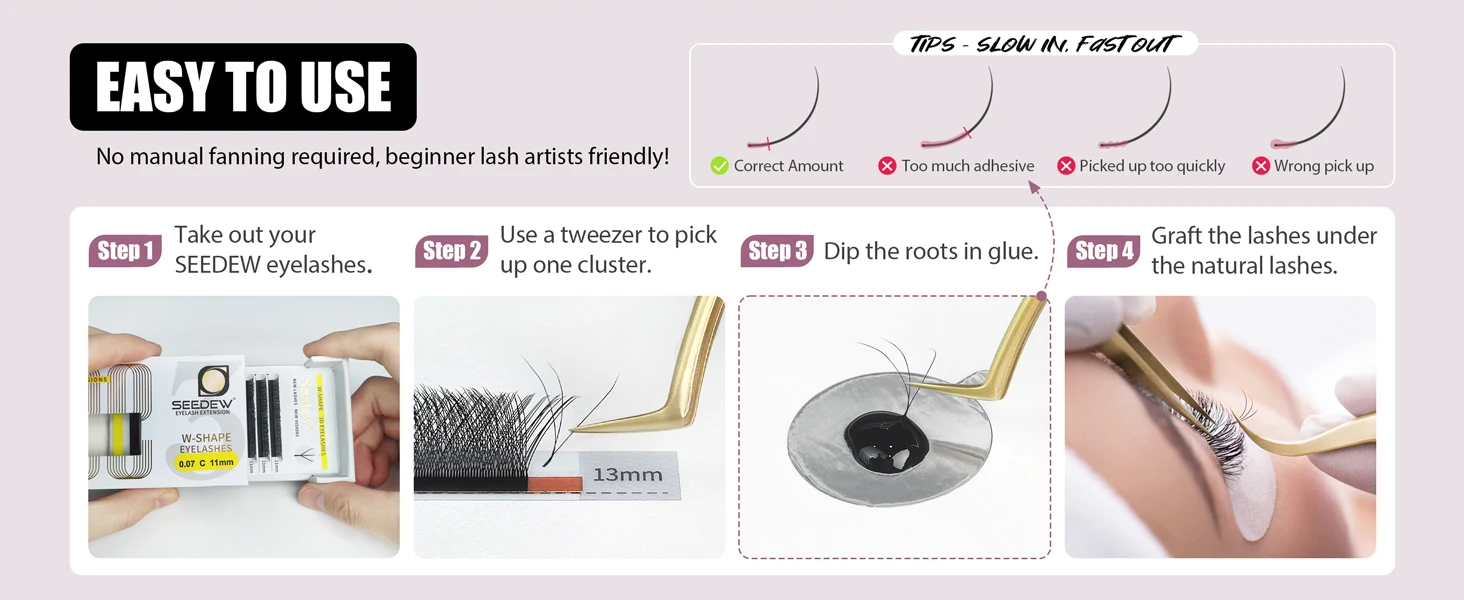 SEEDEW W-Form 3D 4D 5D 6D Automatisch Blühende Vorgefertigte Fächer-Wimpernverlängerungen Flowers Knows Makeup Super Weich Voll Dicht – Detail 6