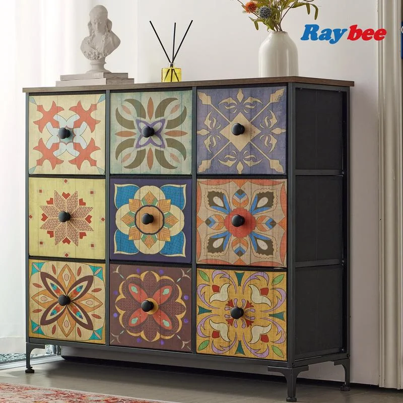 

【2024 Tiktok Summer Sale】RaybeeFurniture Dresser, Dresser for Bedroom with 9 Drawers, Large Dressge Drawers oden Top, Printed