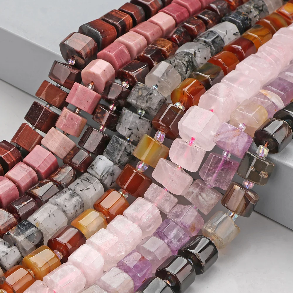 Gemischte Naturstein Facettierte Würfelperlen Rhodonit Amazonit Achat Amethyst Quarz Lose Abstandsperlen DIY Schmuckherstellung Zubehör – Detail 1