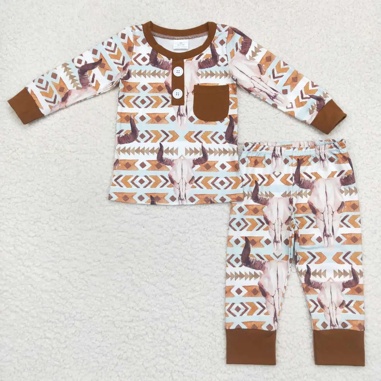 children's suit boy bull head geometric pattern printed long-sleeved trousers western cowboy boy suit