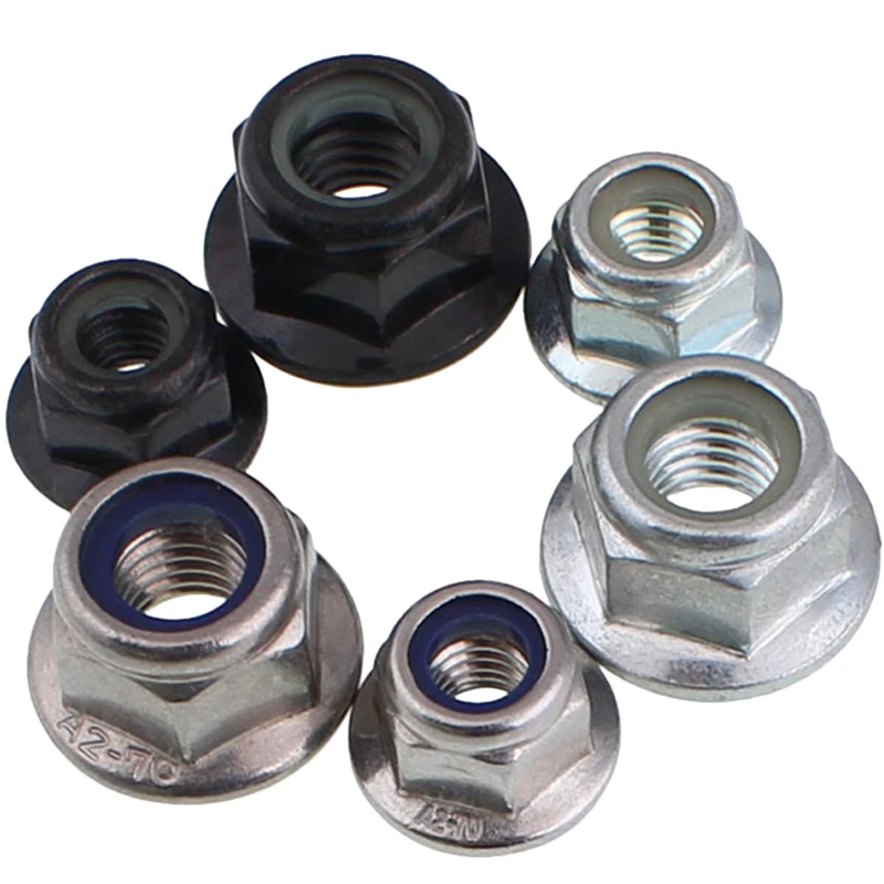 M3 M4 M5 M6 M8 M10 M12 Black Carbon 304 Stainless Steel A2-70 Hex Flange Nylon Insert Lock Nut Self-locking Nylock Locknut