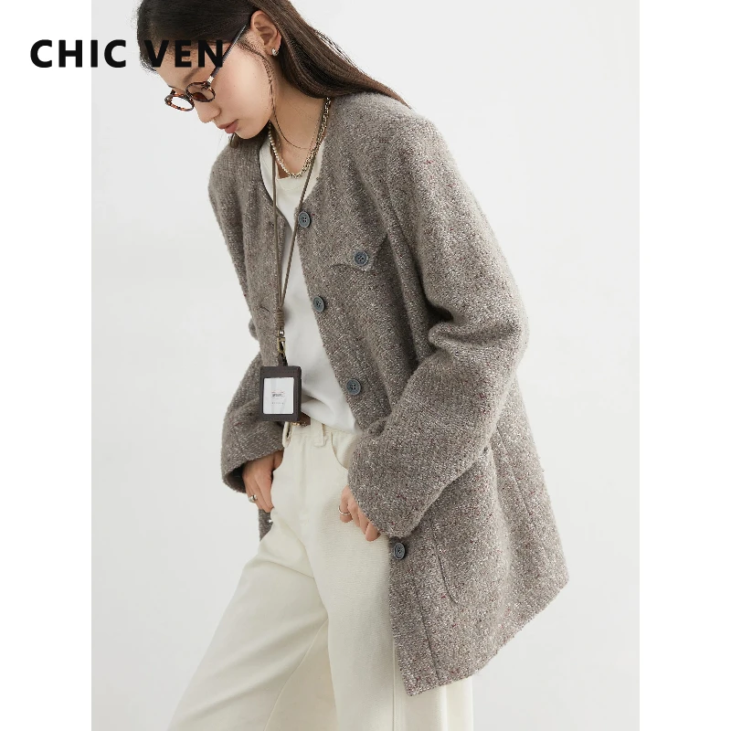 

CHIC VEN Новые женские шерстяные куртки свободного кроя, повседневные, с круглым вырезом, мягкие, теплые, верхняя одежда для девушек, осень-зима 2026