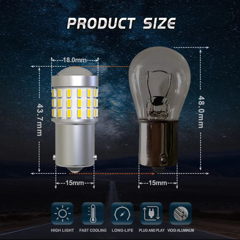 Jiachi 2 قطعة BA15S 1156 1157 Led لمبة 3157 7443 T20 S25 السيارات ضوء السيارة لا قطبية BAU15S 3014 رقاقة 54 SMD بدوره إشارة مصابيح 12 فولت