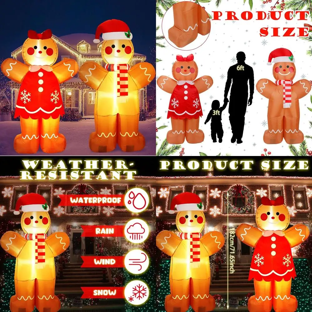 

Рождественская надувная пряничная пара со светодиодной подсветкой - декор для уличного газона для праздничного двора