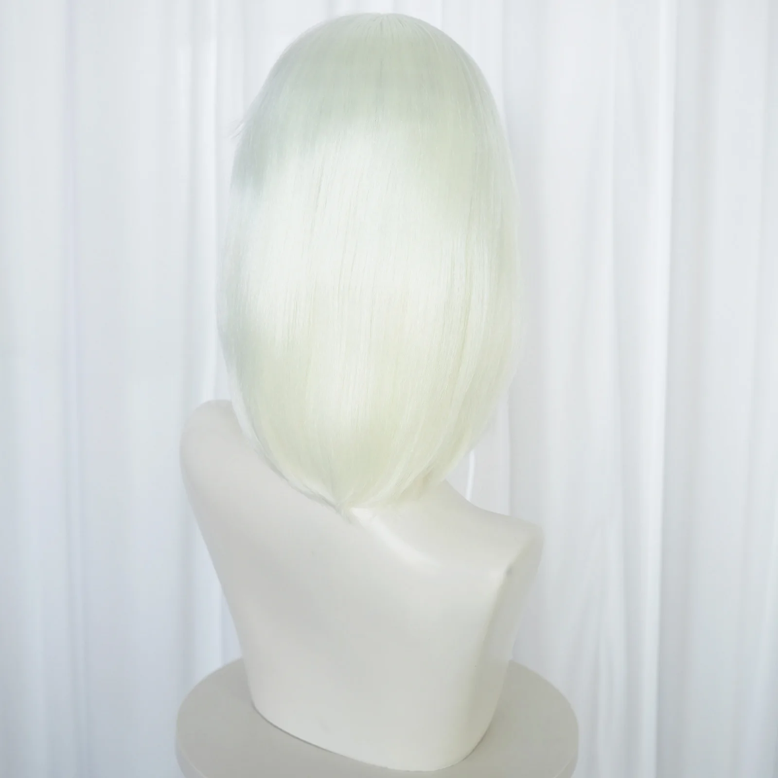 Women Fluorescent Glow In The Dark White Short Bob Synthetic Cos Wig Smooth Straight Hair  For Female Anime Cosplay Halloween