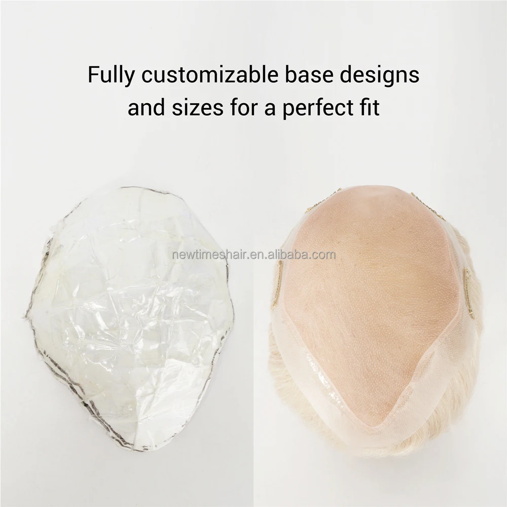 Template Base Custom 100% Human Straight Hair Light Density Lace & PU Toupee Hair Replacement System 4 Clips