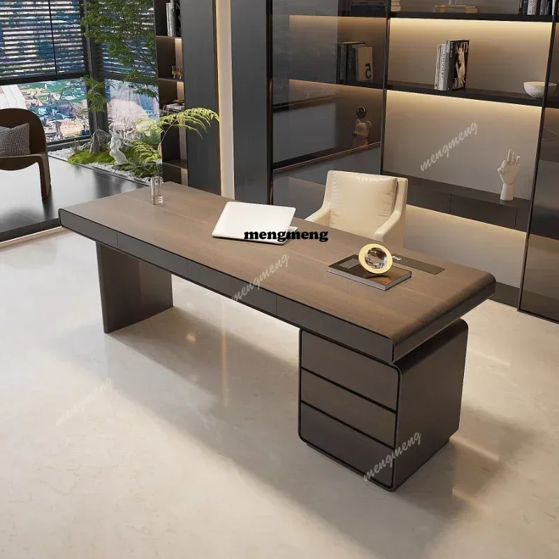 

Light luxury Italian minimalist study room solid wood desk modern living room large long table high-end boss computer desk