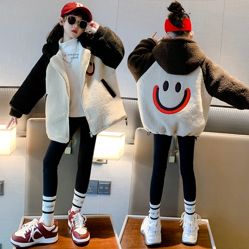 2022 new warm jackets for children's faux fur autumn winter hooded sweatshirts girls long sleeves furry spring cotton coats boys