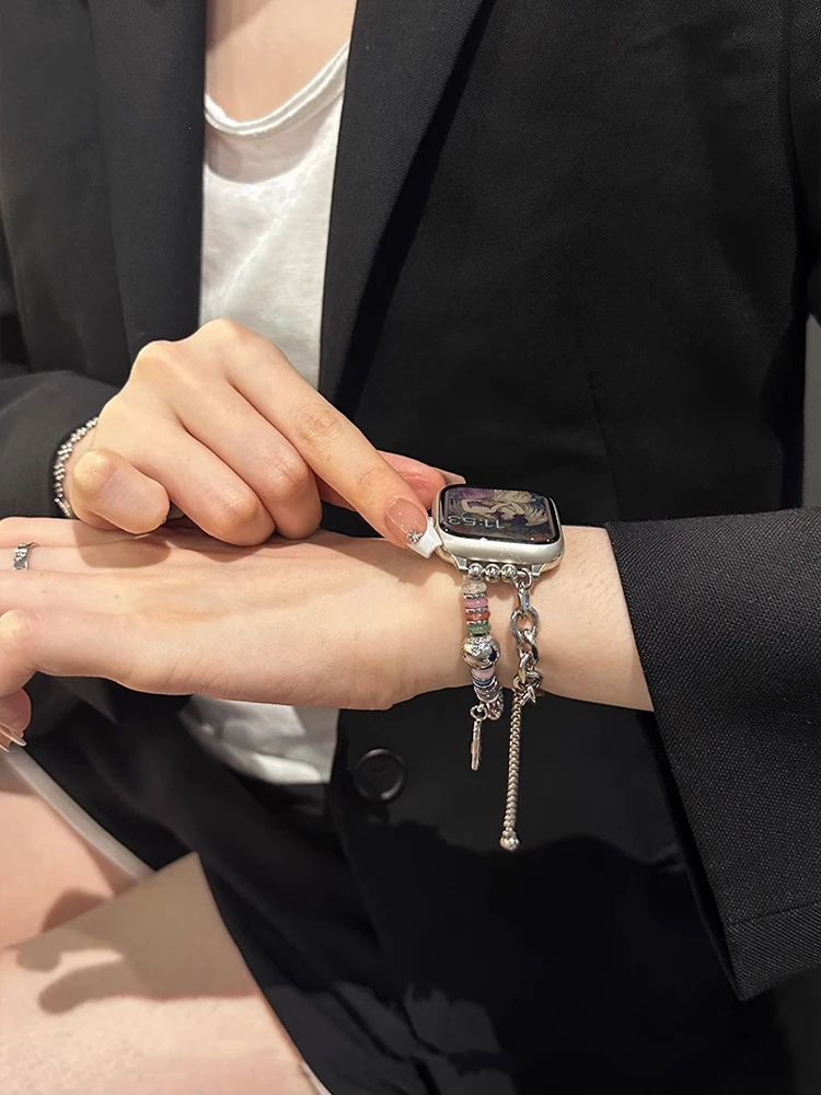 بوهيميا مرونة المعادن الفرقة ل iWatch الترا 11 10 9 8 Se 42 مللي متر 44 46 مللي متر 49 مللي متر امرأة سوار للساعة أبل 7 6 5 40 مللي متر 41