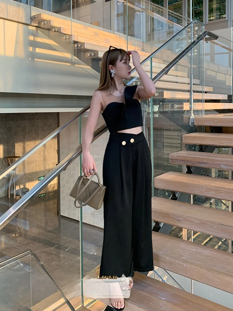 

Original High Waist Wide Leg Pants Women's Faionable Split Design Autumn New Arrival Quali Material Ele Lady Sle