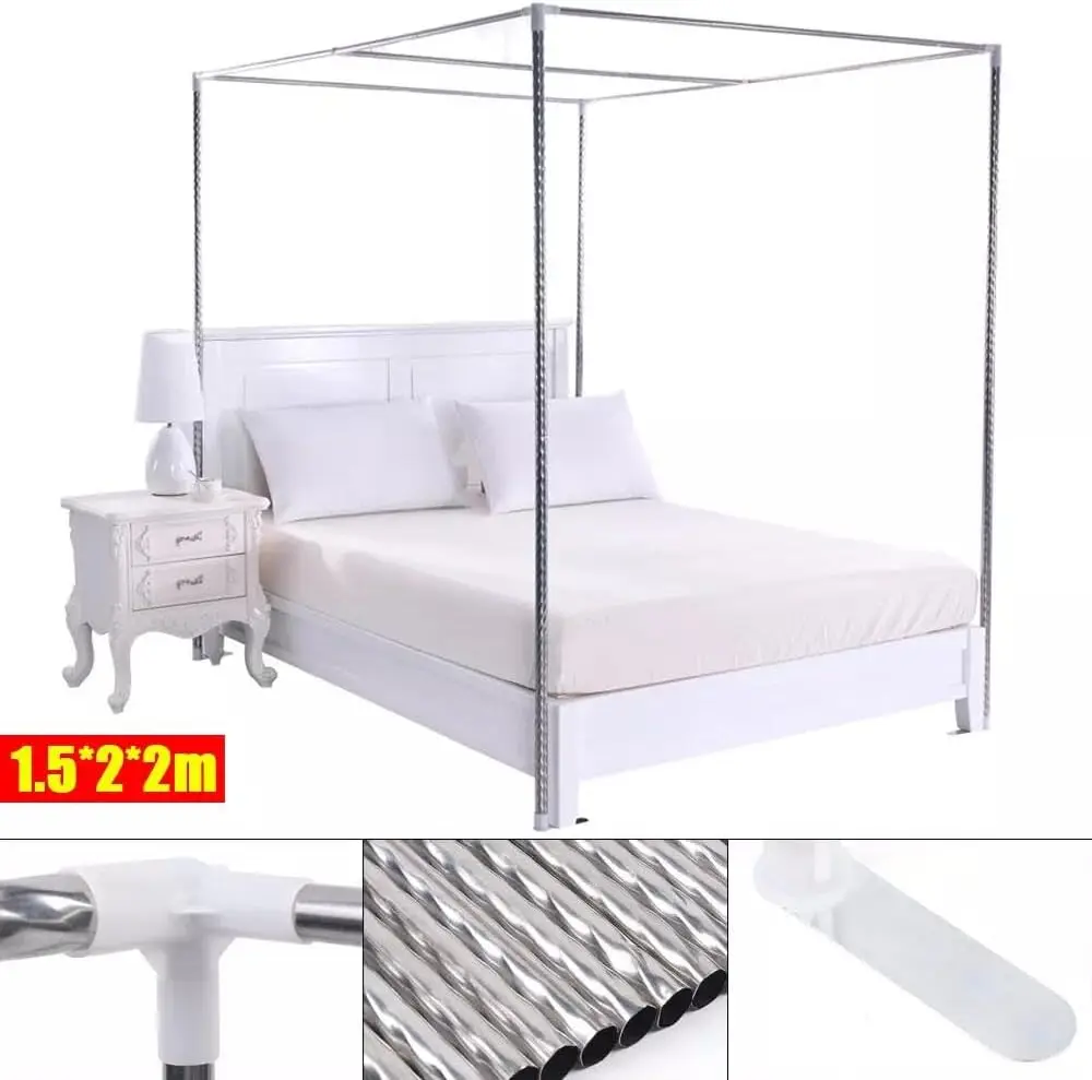 Stainless Steel Canopy Bed Frame Post, Metal Bed Four Corner Bed Mosquito Netting Bracket Fit(2 * 2 * 2m/1.5*2*2m)