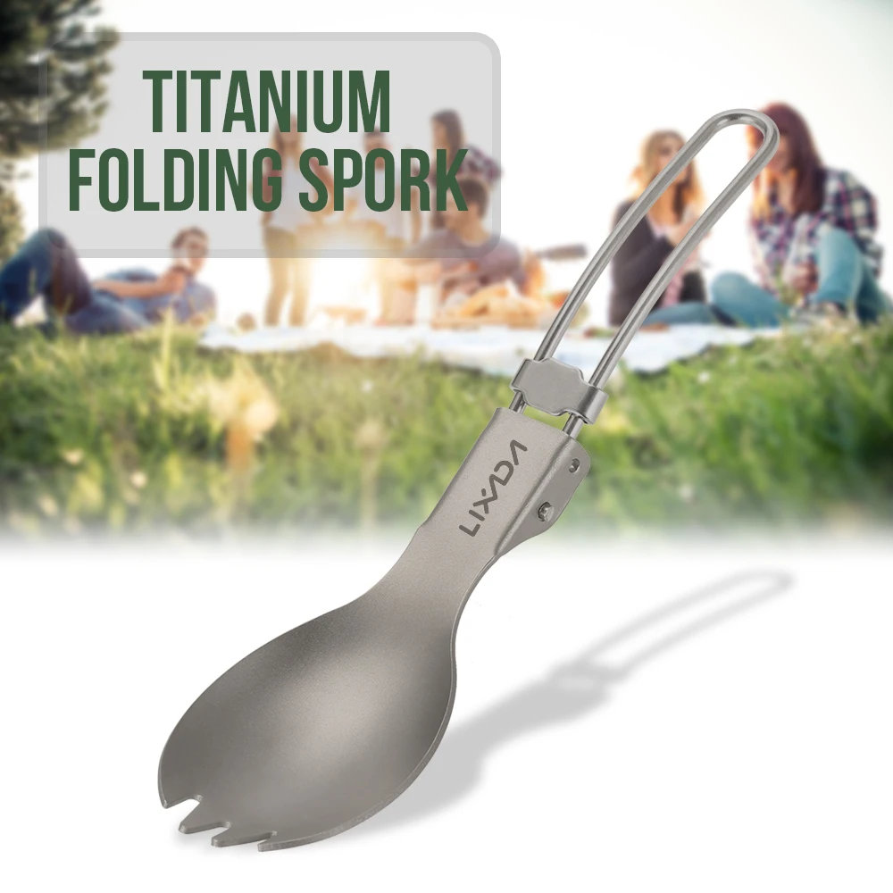 Lixada Titanium Folding Spork Camping Spoon Lightweight Outdoor Dinner Spork Flatware for Travel Camping Backpacking