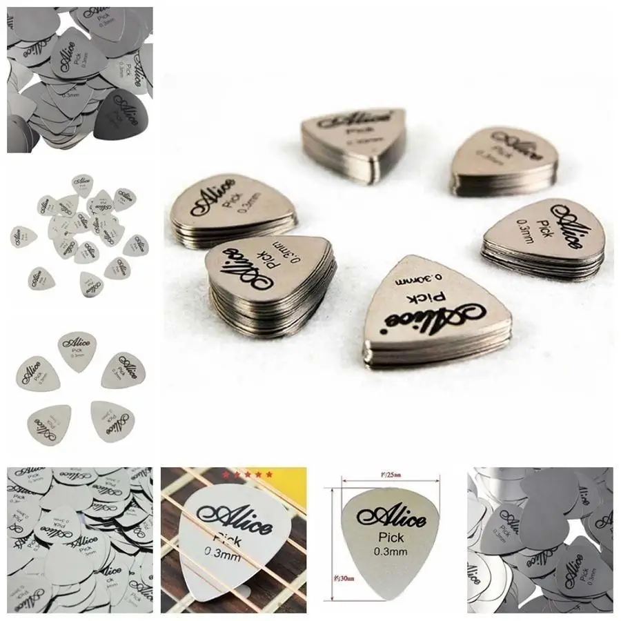 5/10Pcs Metal Guitar Picks 0.3mm Thin Durable Silver Plectrum For Acoustic Electric Bass Ukulele Guitar Playing Accessories