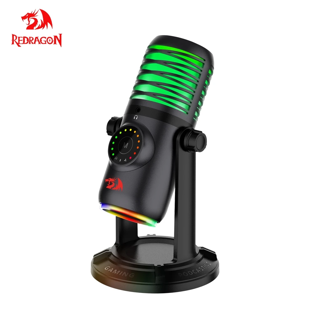 Micrófono USB RGB REDRAGON STELLARIS GM306 para Juegos, Streaming, Grabación, Micrófono de Condensador para Computadora, con Silenciador, 4 Patrones Polares