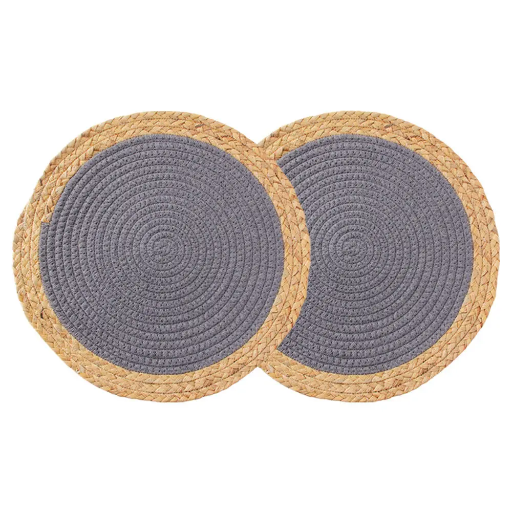 2Pcs Natural Gourd Grass Woven Placemat Heat Insulated Table Mat Multi-Functional Desktop Bowl Coaster Tassel Round Place Mat