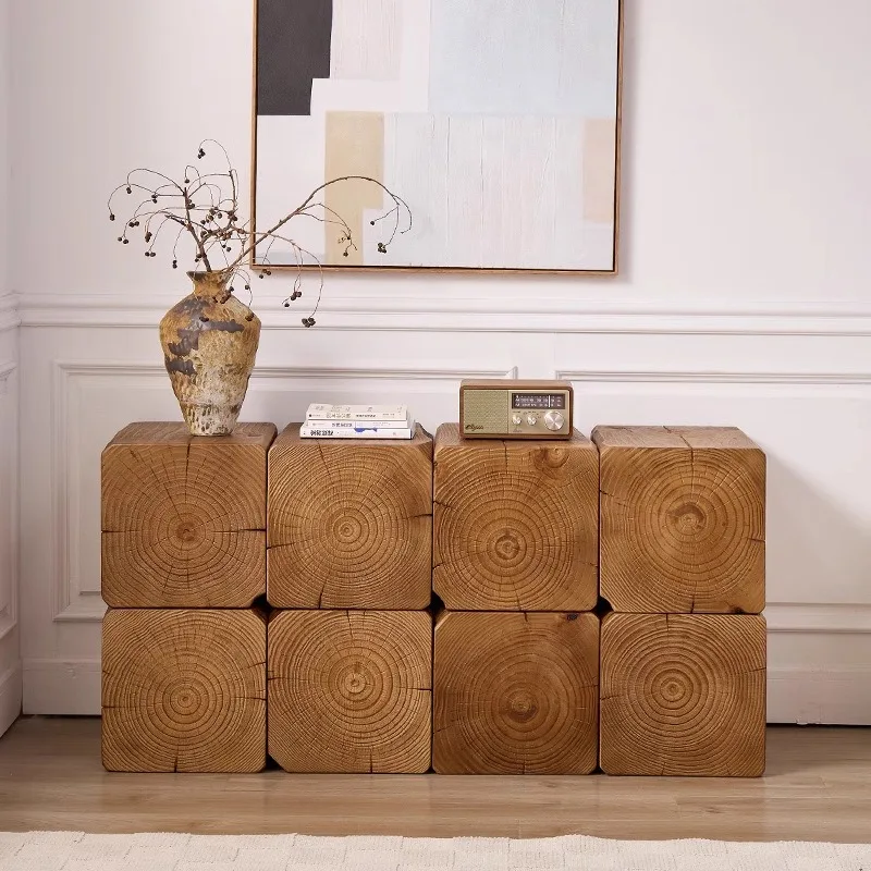 Log pier square solid wood coffee table wabi sand wind old root carving stool retro homestay hotel bedside table