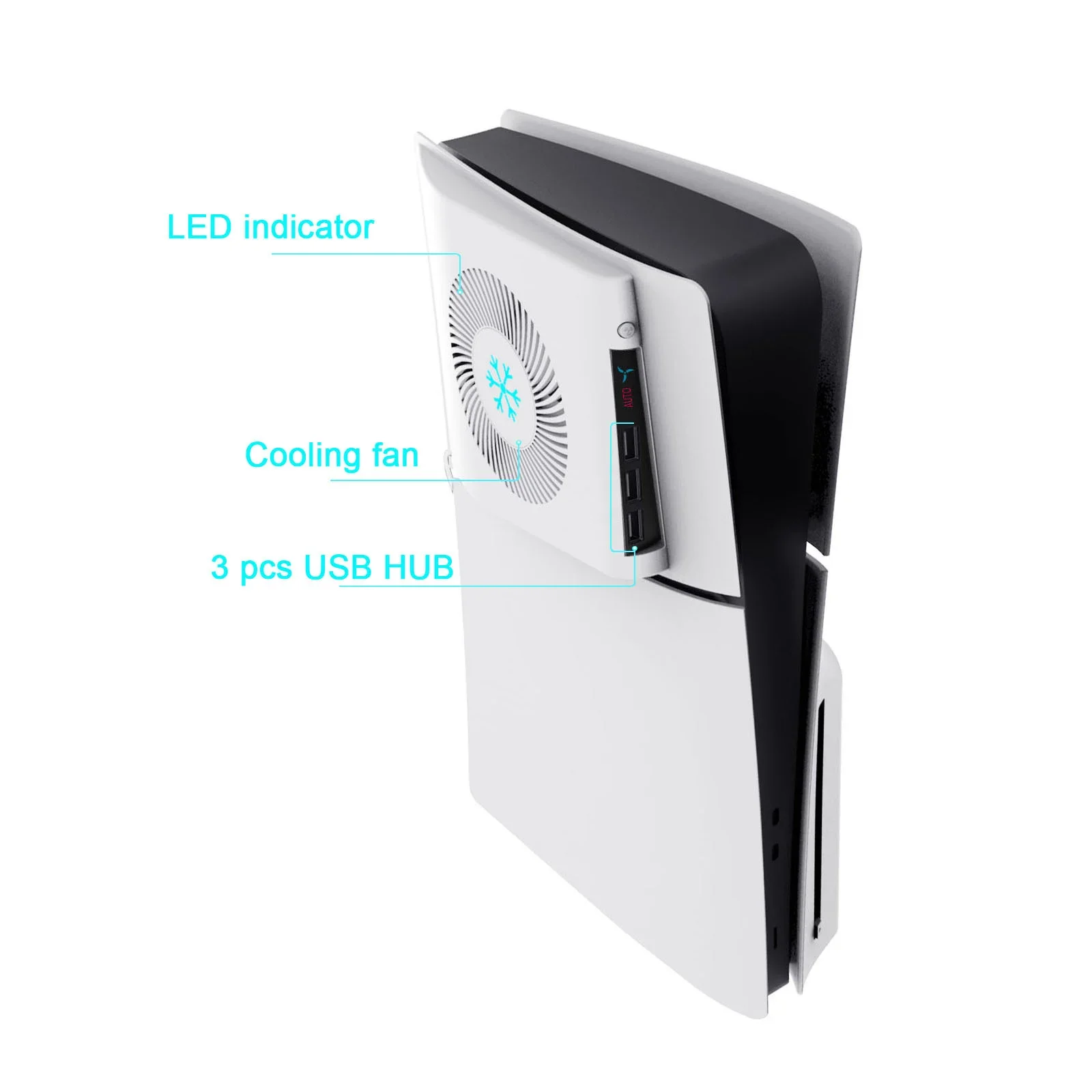 KJH-P5D-011 For PS5 slim host side cooling fan cover For PS5slim host temperature control cooler cover with blue light