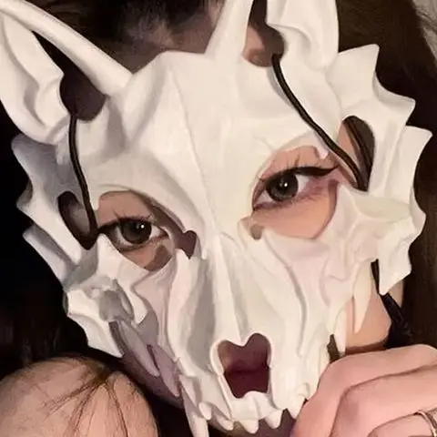 

Halloween Half-Face Mask Cosplay Dragon God Fierce Tiger Night Fork Tengu Man Wolf Performance Skull Mask for Adults