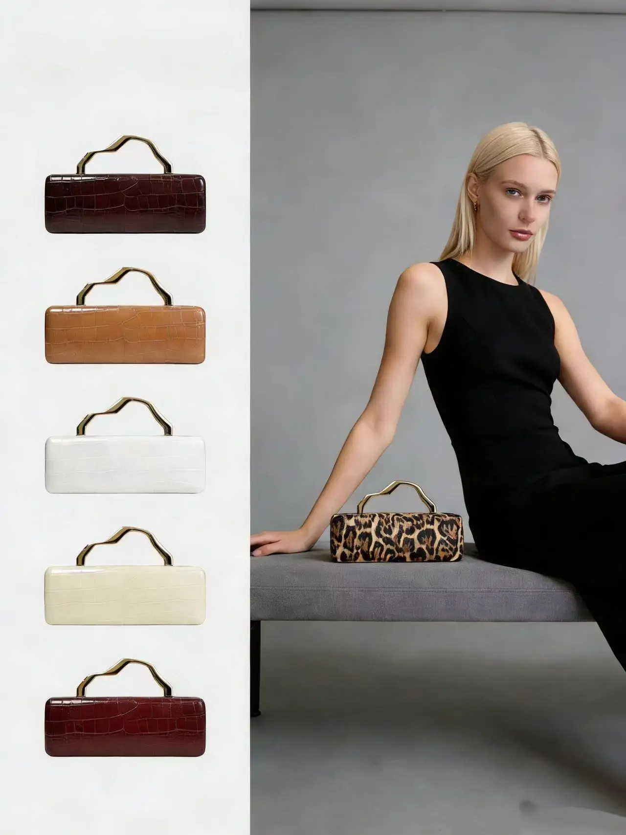 

Luxury Burgundy Crocodile Pattern PU Evening Clutch Handbag with Gilded Shaped Handle Fashionable Ladies Party Accessory