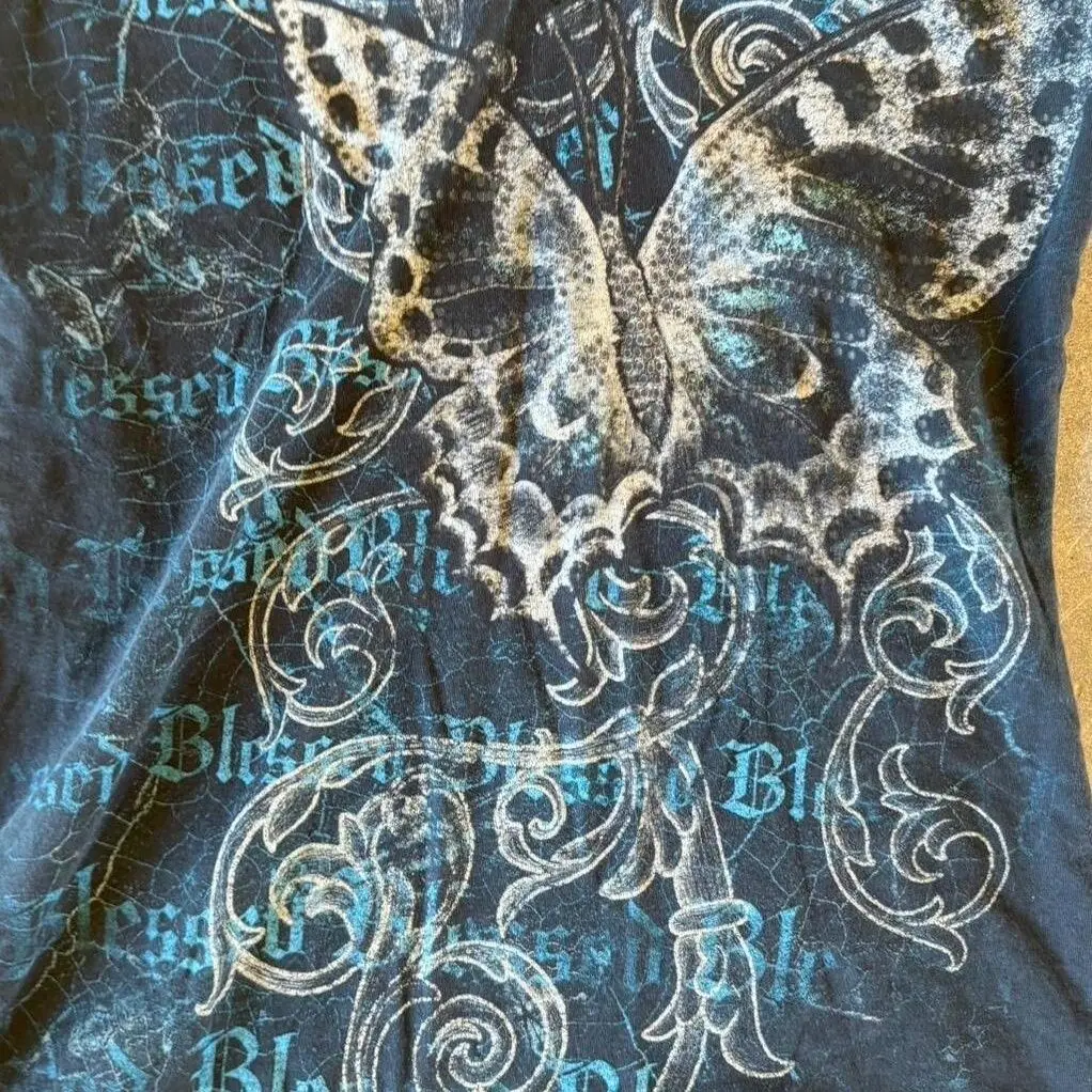 Tshirts Butterfly Print Y2k Clothe Goth Short Dleeve Crop Top Punk Vintage Slim V-Neck High Stree Emo Hot Girl 2000s Summer Tees