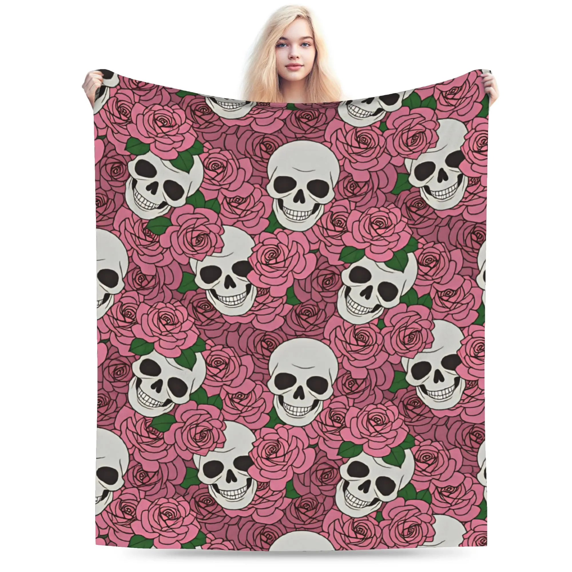 Halloween Skeleton Flower Warm Soft Blanket  Child Plush Throw Blanket Funny Couch Chair Flannel Bedspread Sofa Bed Cover