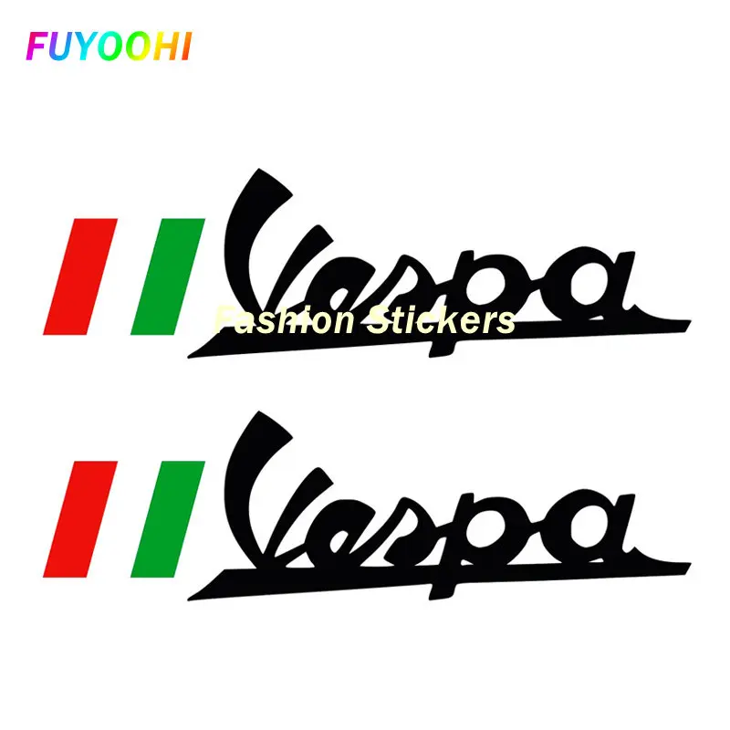 FUYOOHI-Pegatinas adhesivas para coche, accesorios de estilo de coche, vinilo, logotipo de Vespa + Bandera de Italia Moto, decoración