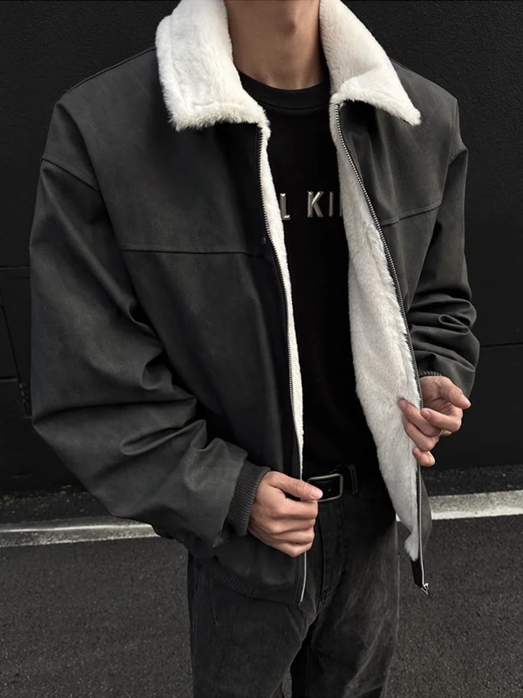

Мужская зимняя куртка из меха ягненка с воротником-стойкой и застежкой-молнией, хлопковая одежда, повседневная верхняя одежда в американском стиле Cleanfit Sle