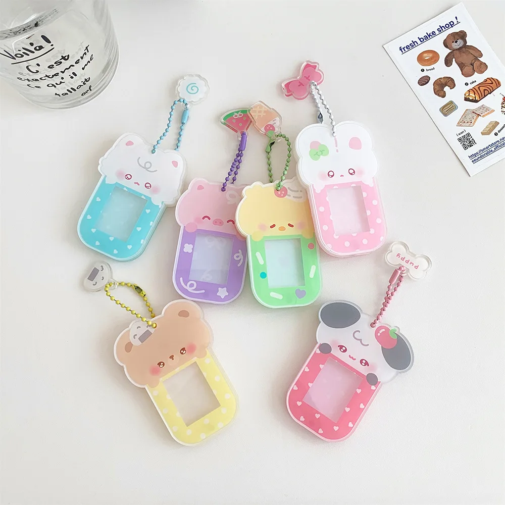 Cartoon Teddy Bear Bunny Acrylic Frame Pendant 1-Inch ID Big Head Sticker Magnetic Storage Photo Keychain For Women