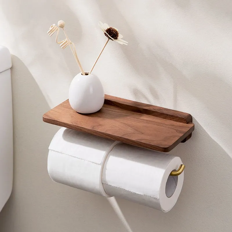 Toilet Paper Towel Rack Roll Holder Wall-mounted Free Punch Brass Shelf Wall Hook Tissue Napkin Bedroom