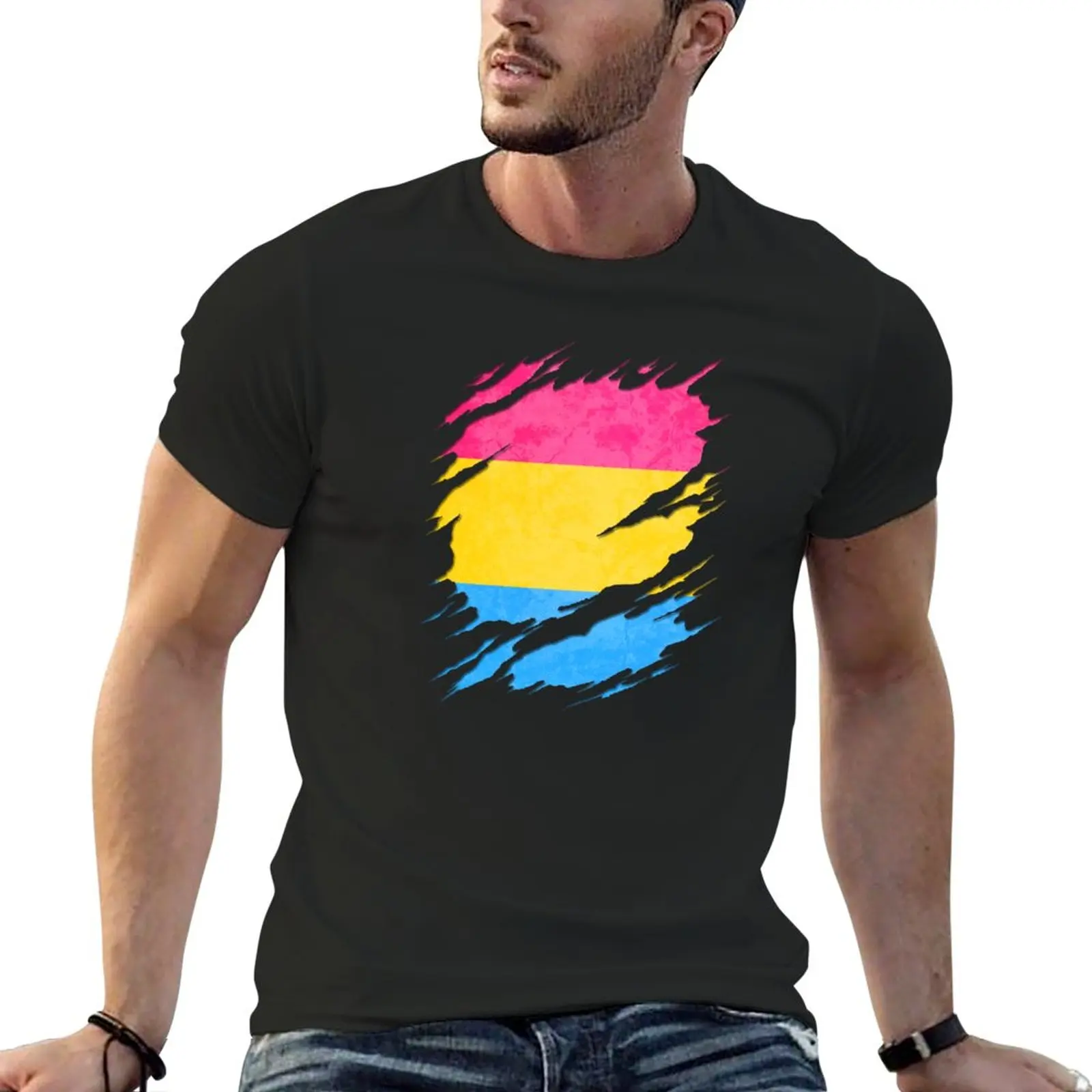 

Pansexual Pride Flag Ripped Reveal T-Shirt quick drying t-shirt summer tops animal print shirt for boys Men's t shirts