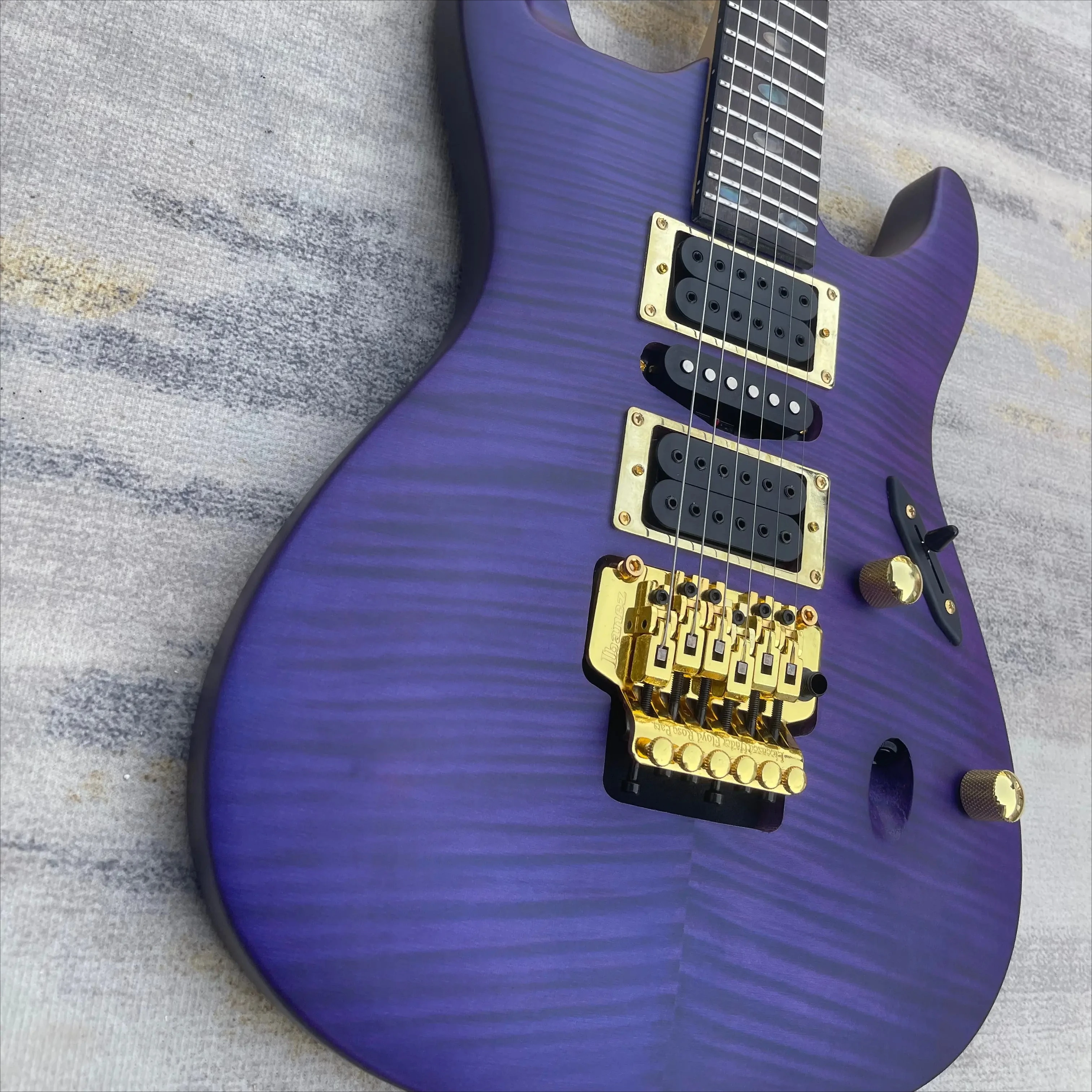 Hot Sales Purple Flame Maple Electric Guitar Dual Double Lock Tremolo Gold Hardware Modern Shred Solid Body Delivery Included view 3