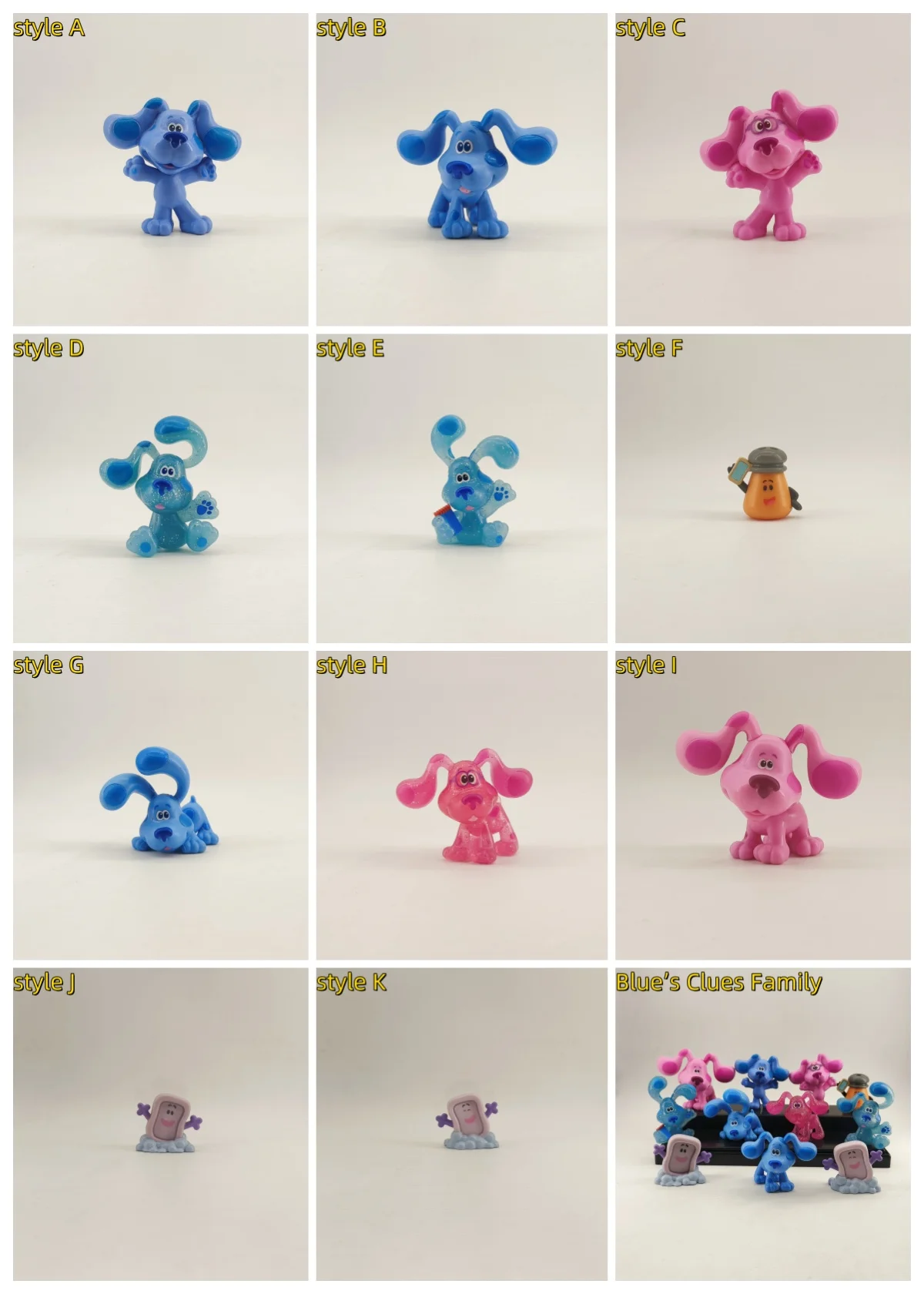 1 pçs blues pistas figura de ação brinquedos do miúdo dos desenhos animados azul rosa cão presente aniversário figuras ação bonecas para decoração casa cena adereços