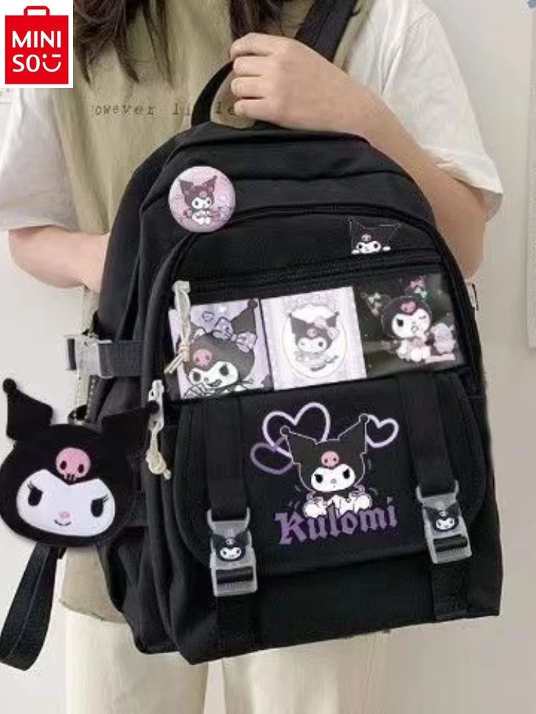 MINISO 2024 New Cute Cartoon Kuromi Anime Backpack Women's Travel Outdoor Large Capacity Storage Backpack