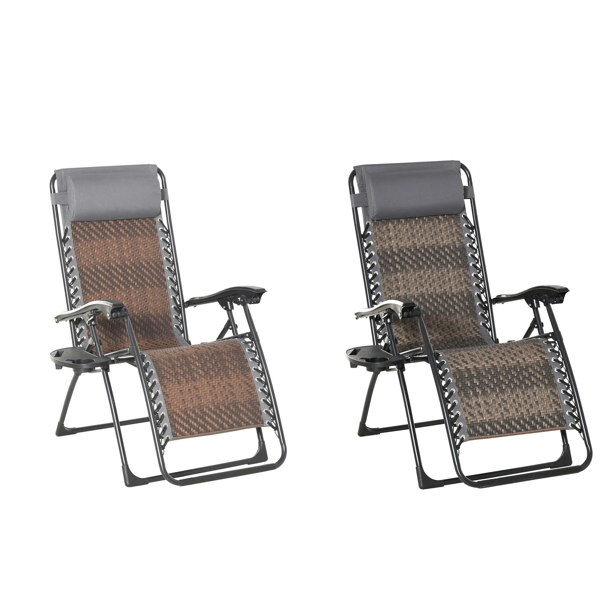 Outsunny folding rattan lounger with adjustable backrest removable headrest cup holder garden terrace 65x70x110 cm