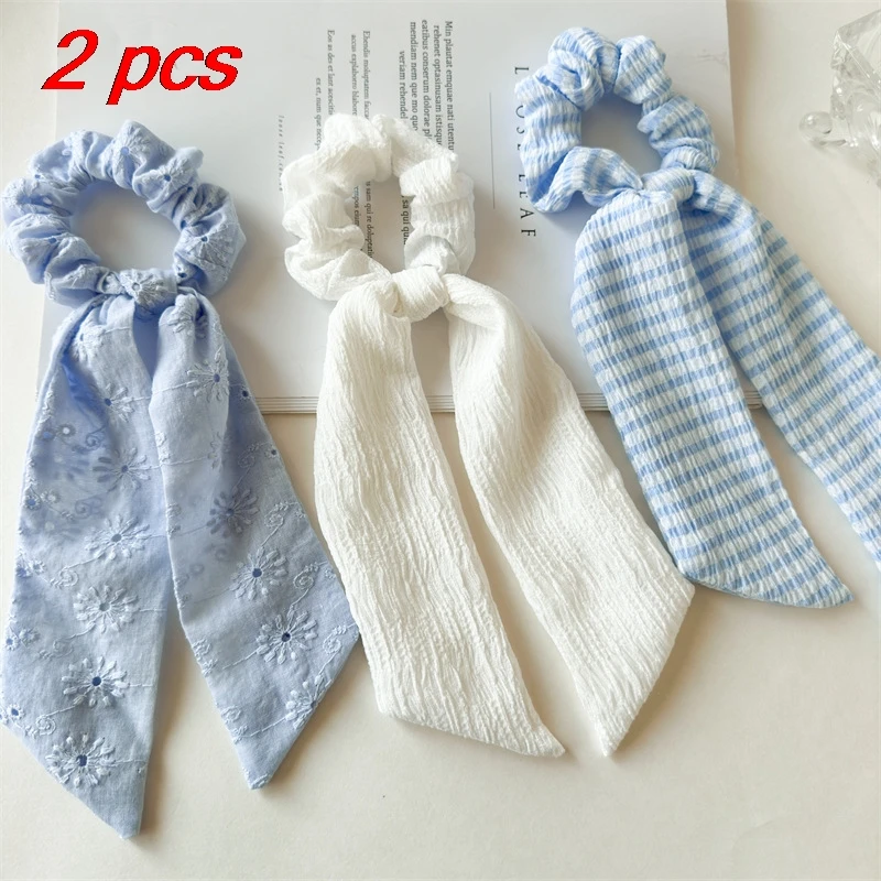 

2 Pcs Ladies' Hair Scrunchies Pack Ribbon Gentle Elegant Sweet High Elastic Hair Bands Korean Simple Versatile Hair Accessories