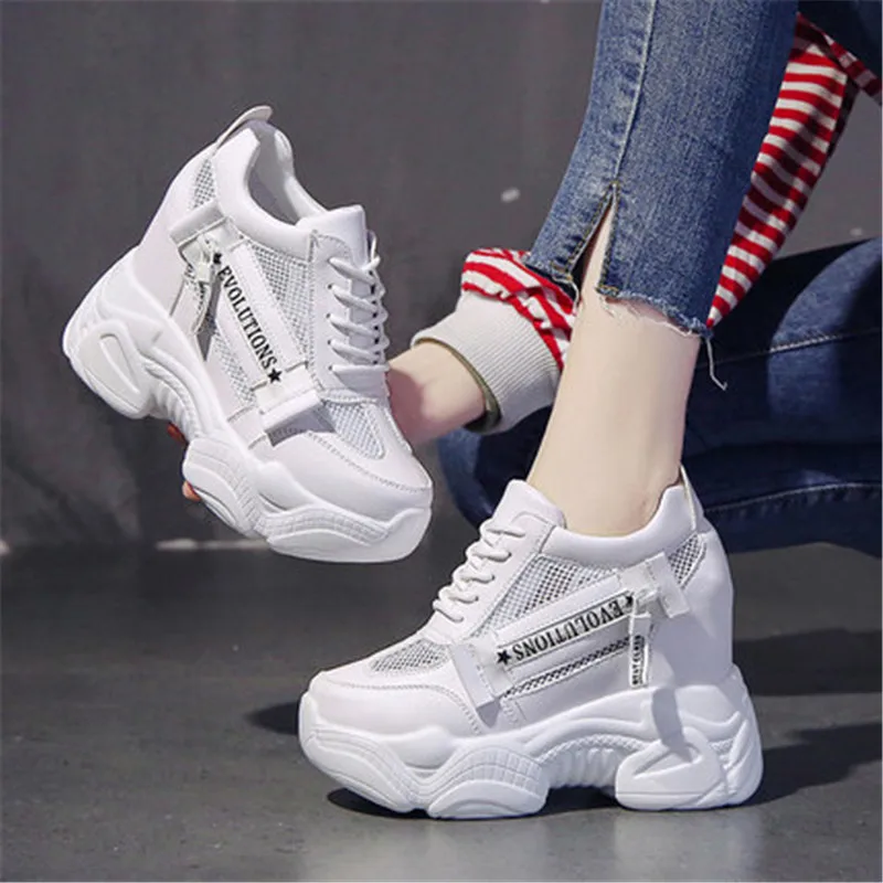 Harajuku damskie kliny buty sportowe dla kobiet zwiększenie 11CM Chunky Sneakers damskie oddychające siatki platformy obuwie 2022