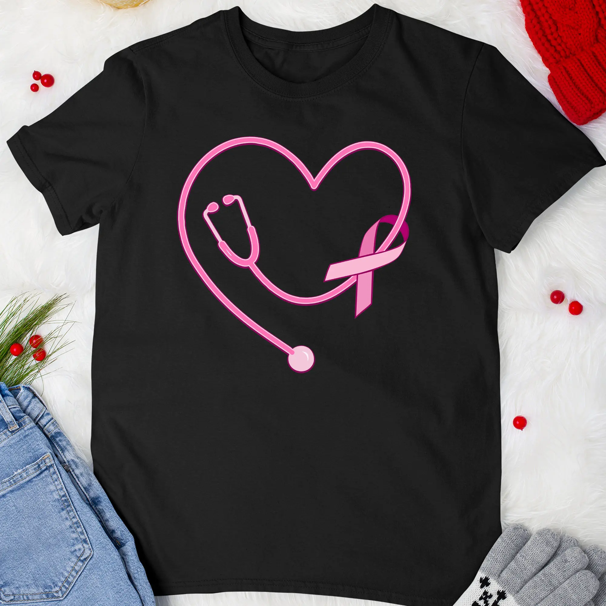 Breast Cancer Nursing T Shirt Pink Stethoscope Nurse Medical Awareness For