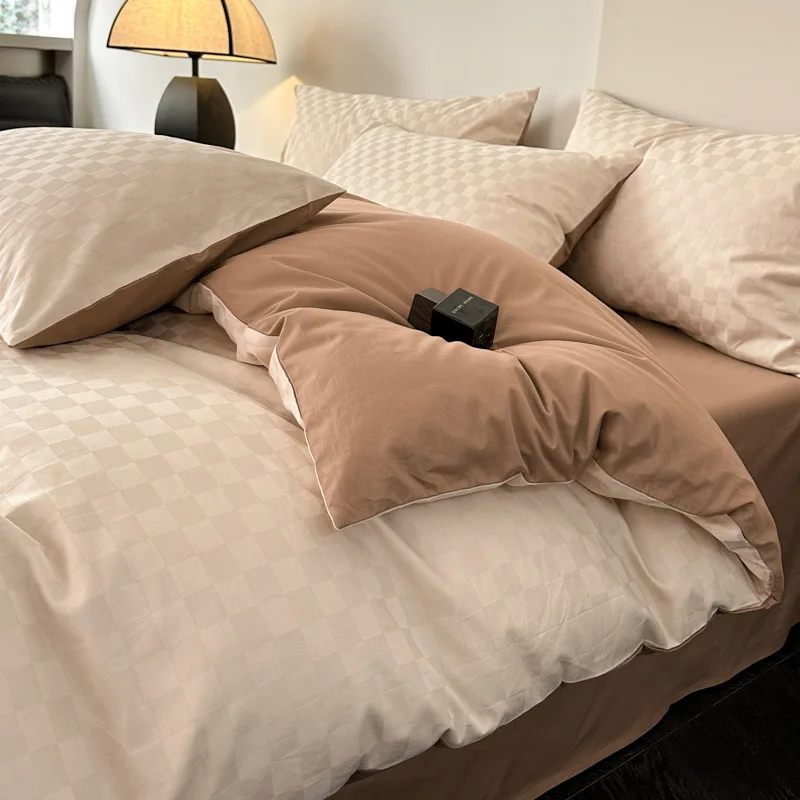 Four Piece Set of All Cotton Jacquard Light Luxury Pure Cotton Bedding Dormitory Bed Sheets Duvet Covers Hats